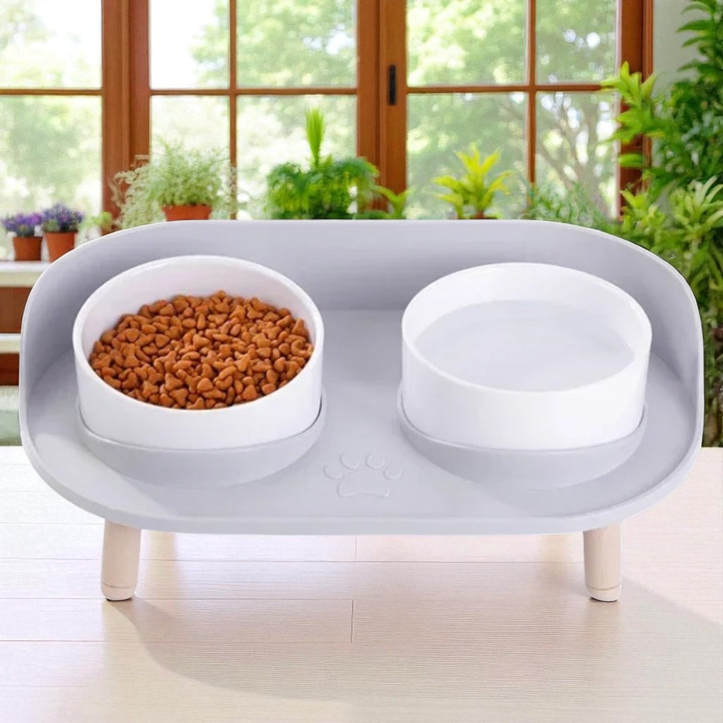 gamelle chien surelevee grise croquettes