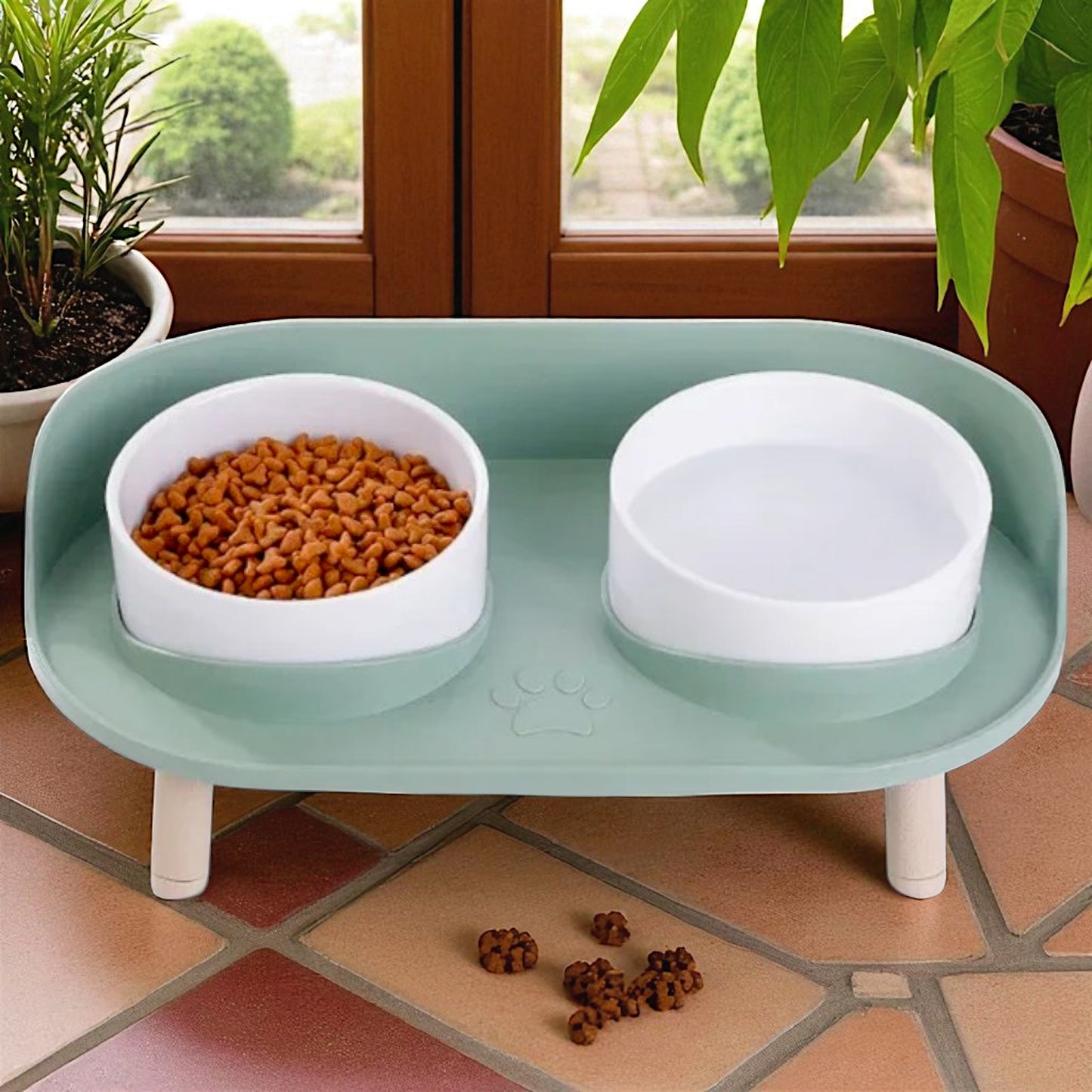 gamelle chien surelevee vert 2bols blancs