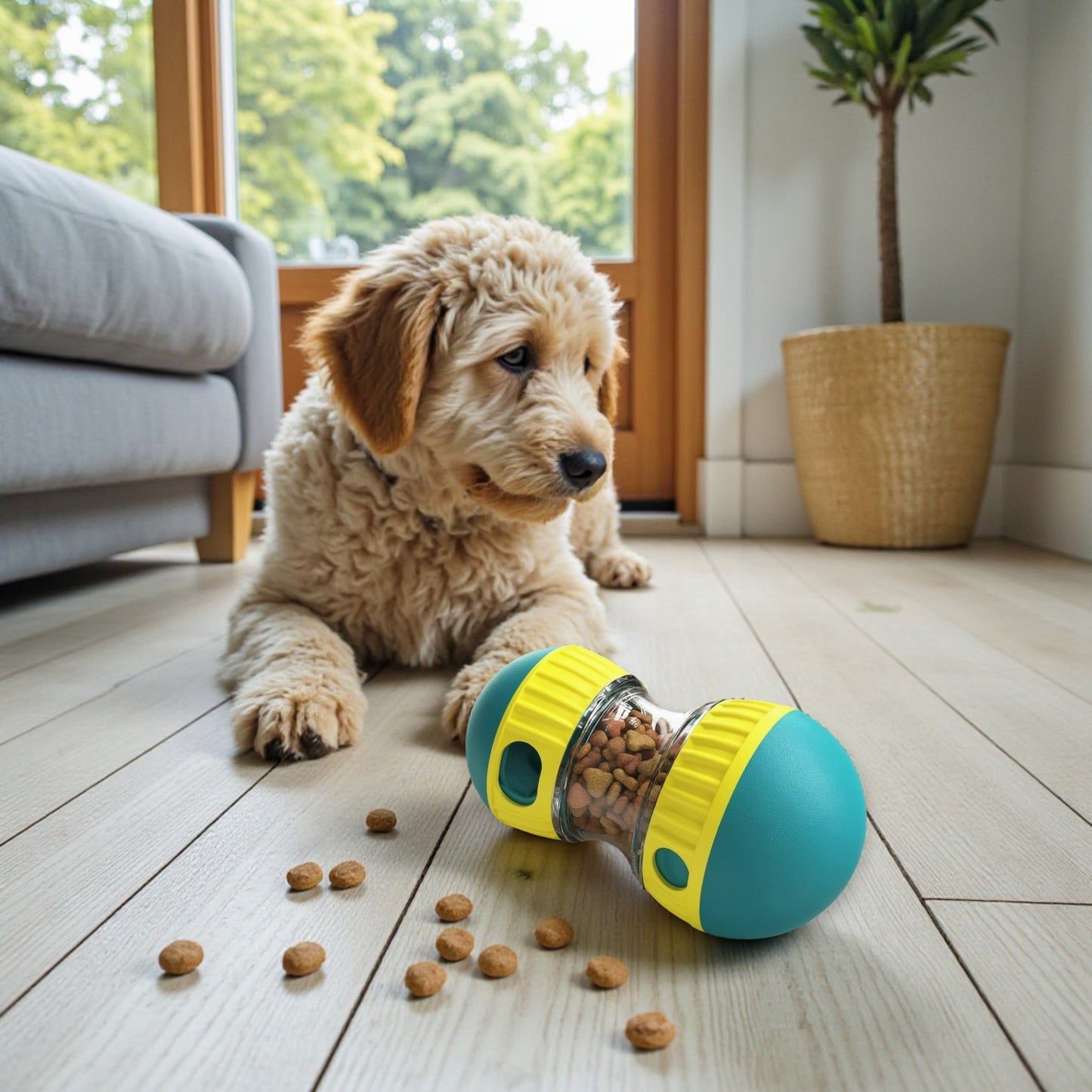 jouet pour chien avec un chien et les croquettes