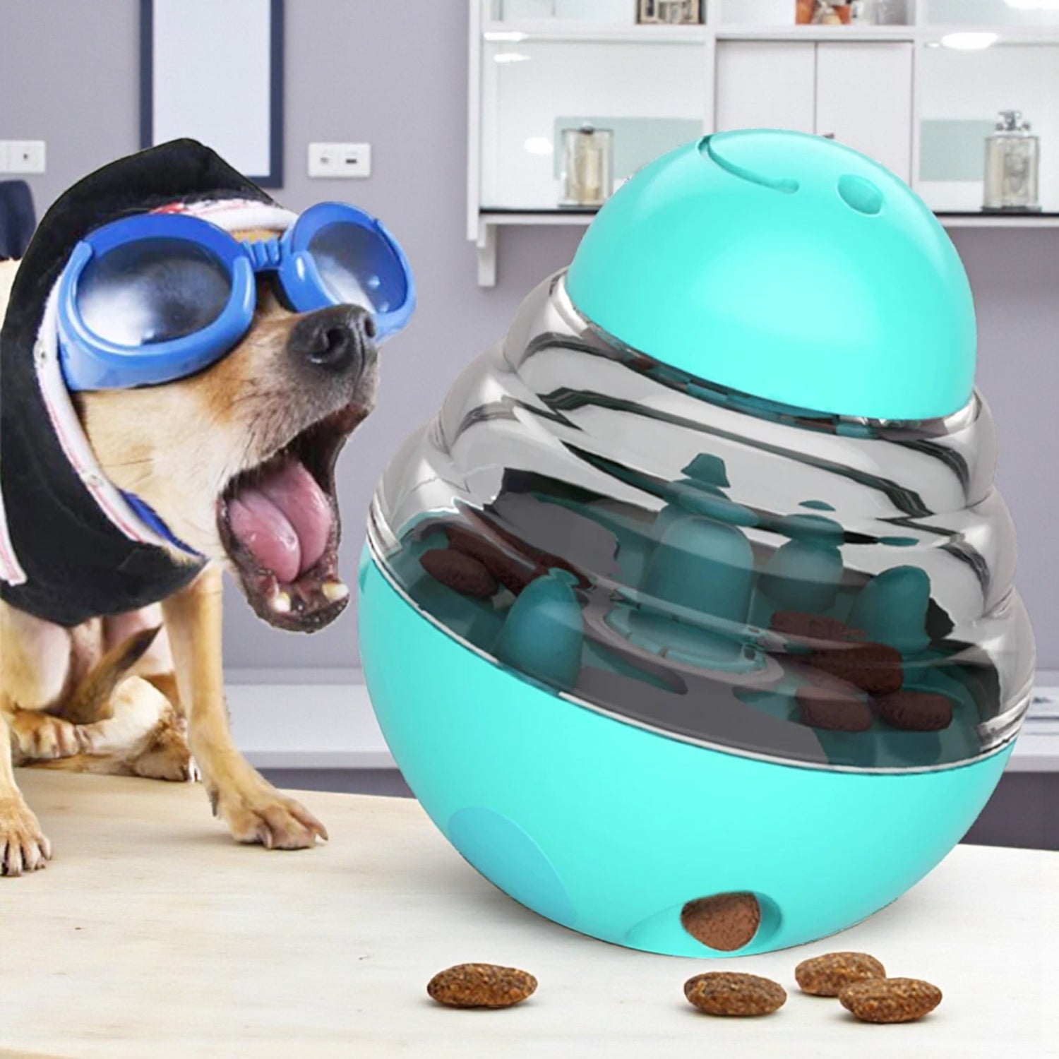 jouet pour chien bleu avec lunettes