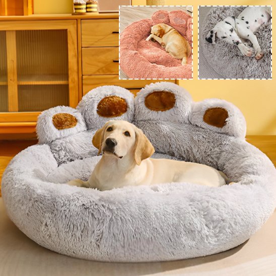 panier chien forme patte grise pale