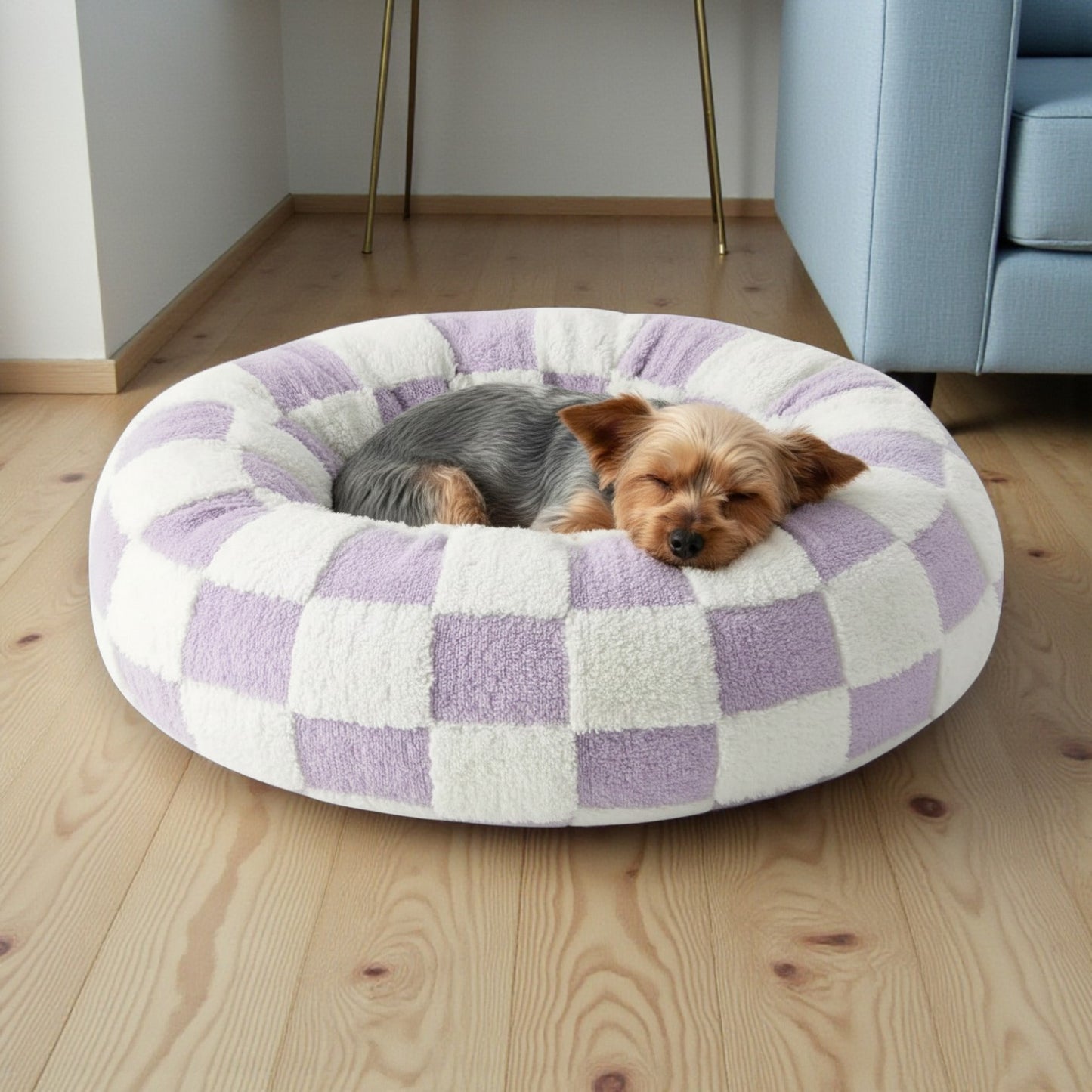 panier chien motif carreaux