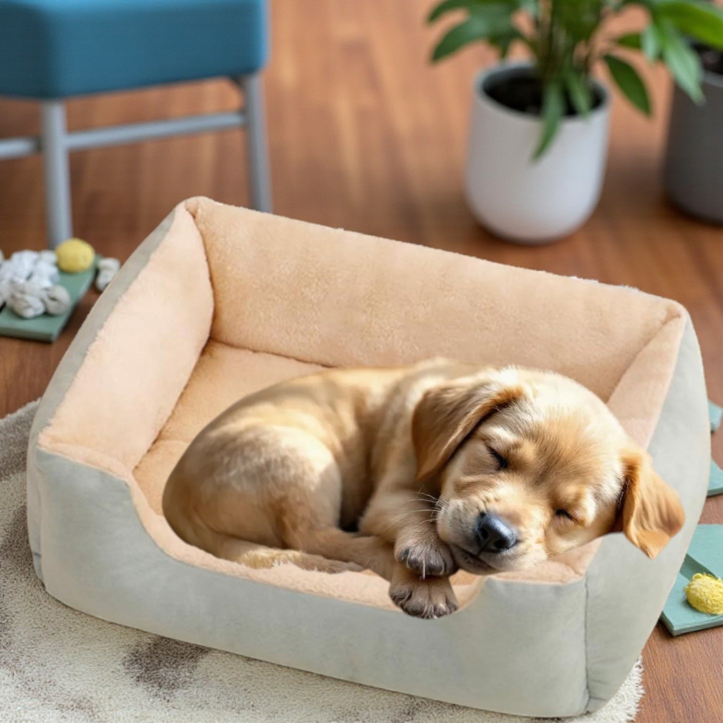 panier chien vert chiot dort