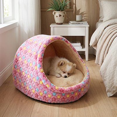 Panier pour chien en forme dôme rose