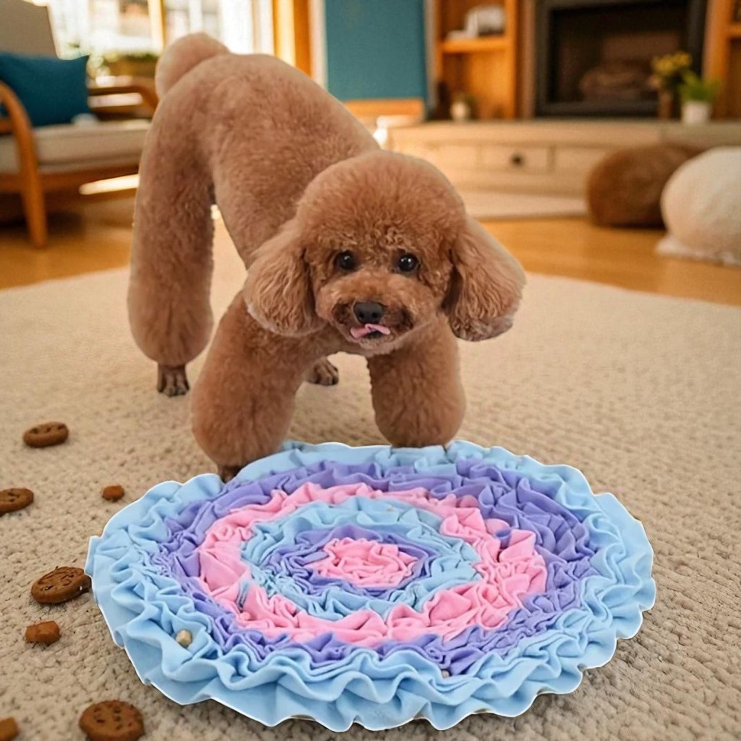 tapis de fouille chien bleu mauve chien maison