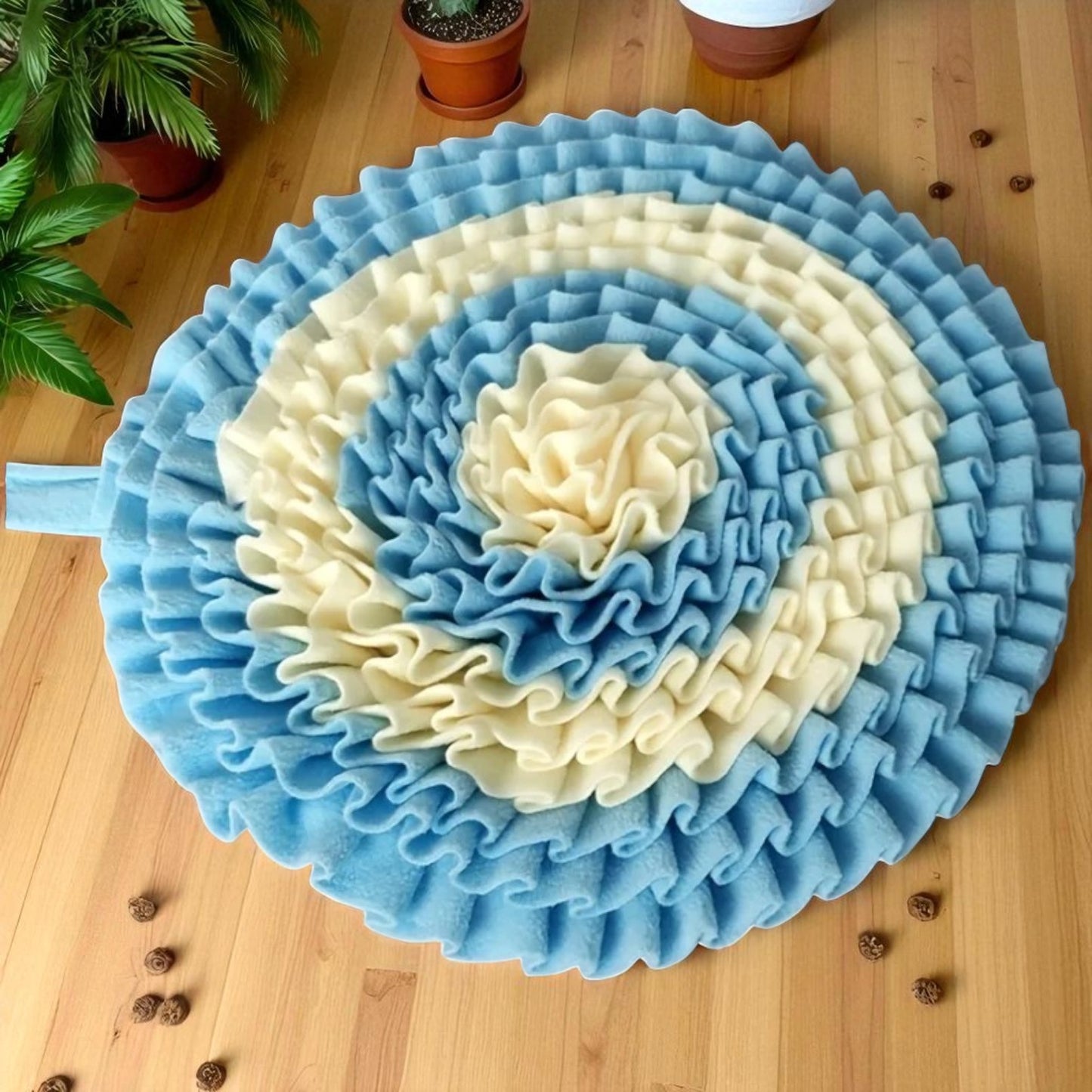 tapis de fouille chien bleu plancher croquettes