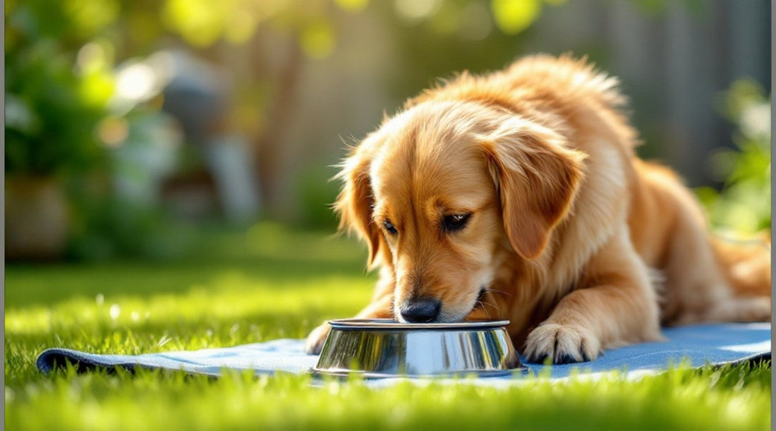 chien buvant de l'eau fraîche pendant l'été