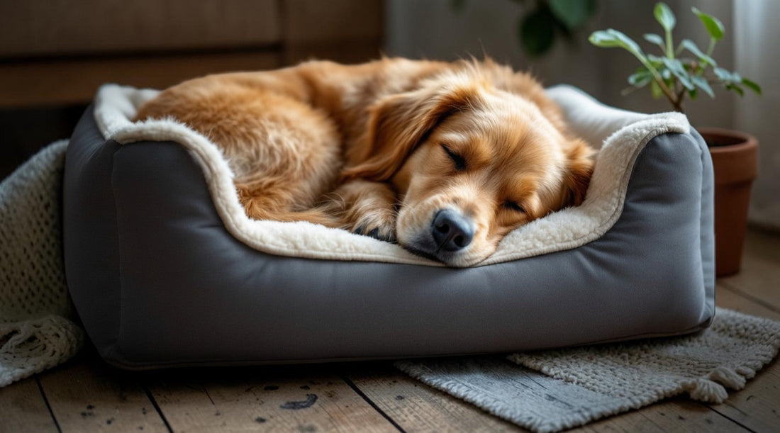 chien dort dans panier chien orthopédique