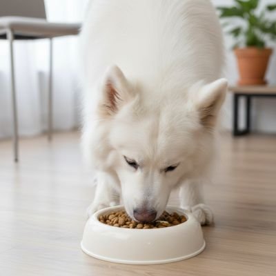 Gamelle anti glouton avec samoyed