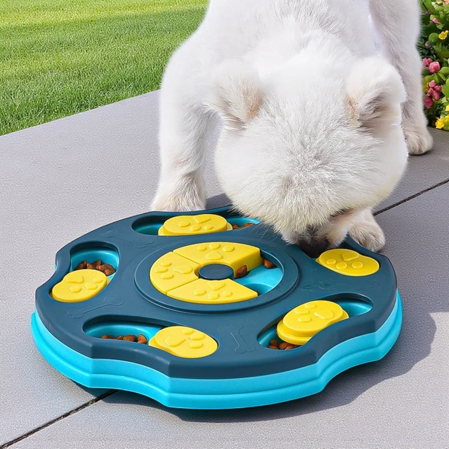 Gamelle anti glouton bleu pour chien blanc