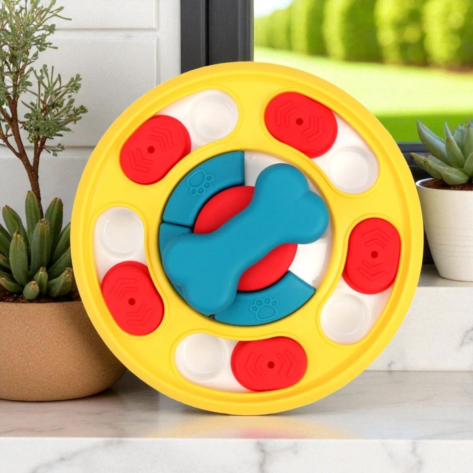 gamelle anti glouton jaune vue jardin1