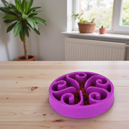 gamelle anti glouton mauve sur la table