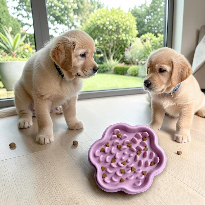 gamelle anti glouton forme de fleur avec chiens
