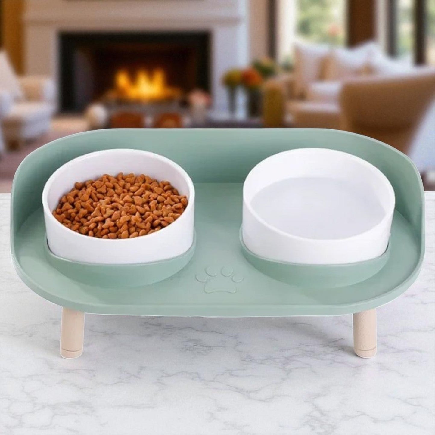 Gamelle Chien Surélevée avec bols blancs