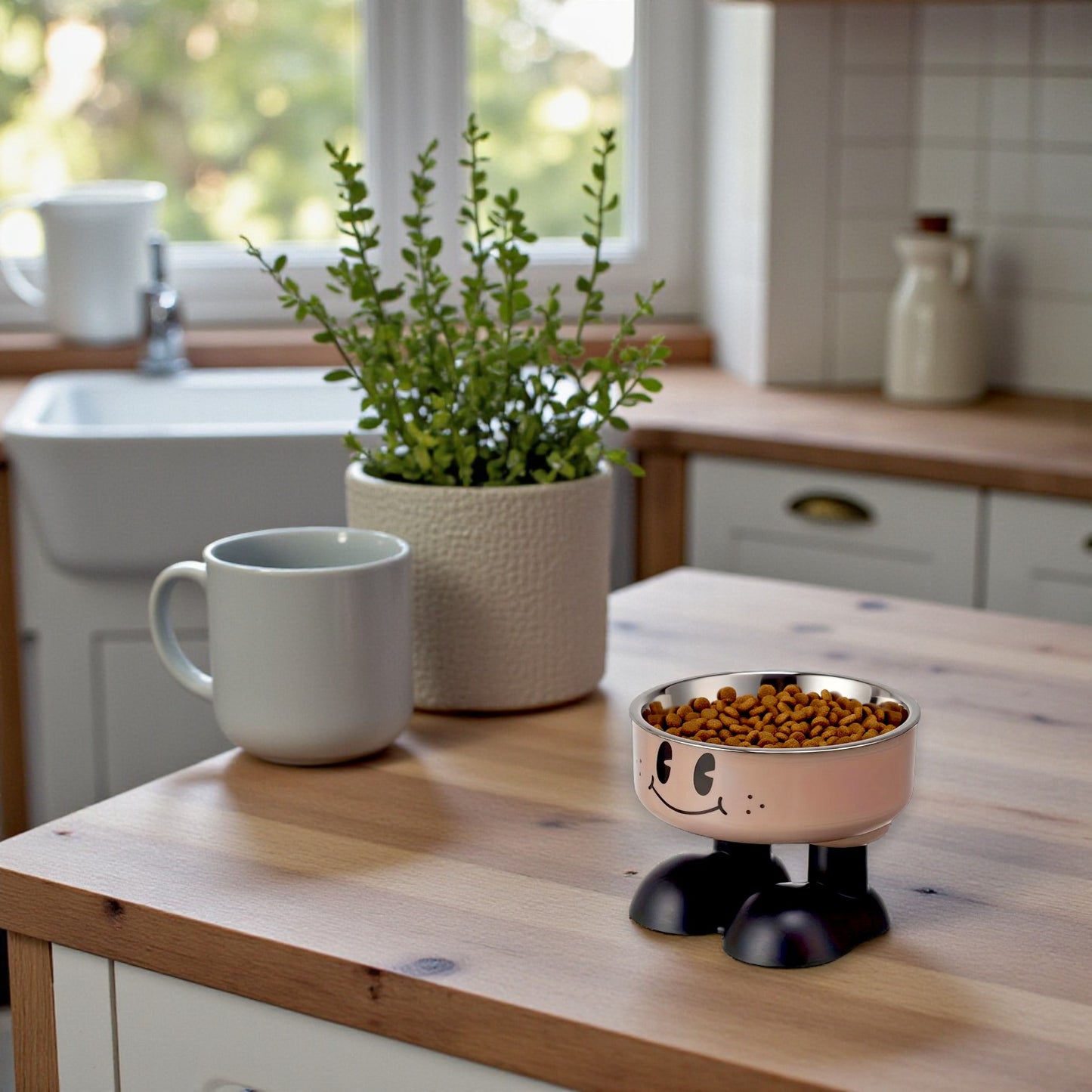 gamelle chien surélevée brun dans la cuisine