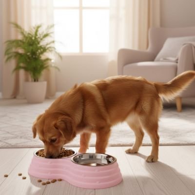 Gamelle Double Inoxydable avec un chien mange