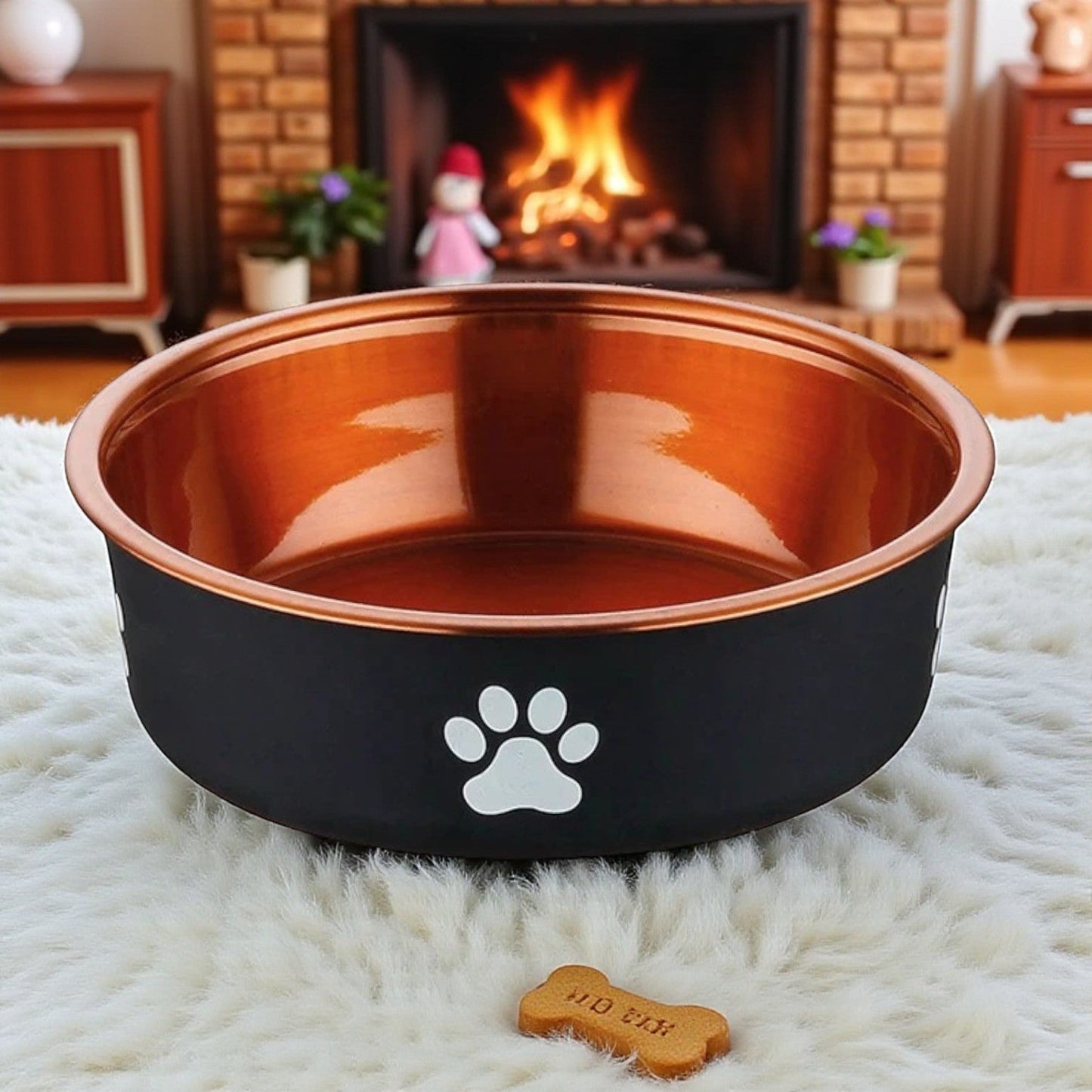 Gamelle Inox Antidérapante bronze proche foyer