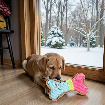 jouet pour chien rose et bleu avec un chien 