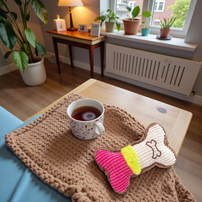 jouet pour chien sur une table café