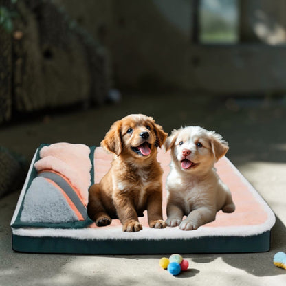 Lit chien en velours  avec deux chiots