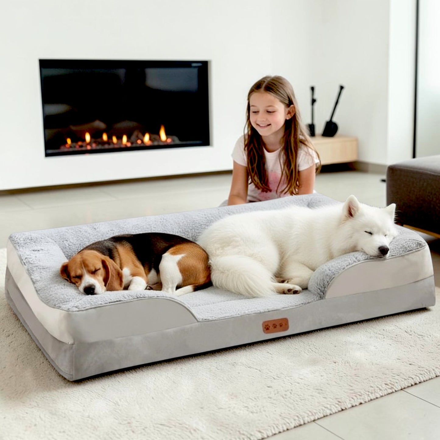 lit pour chien canapé avec fille