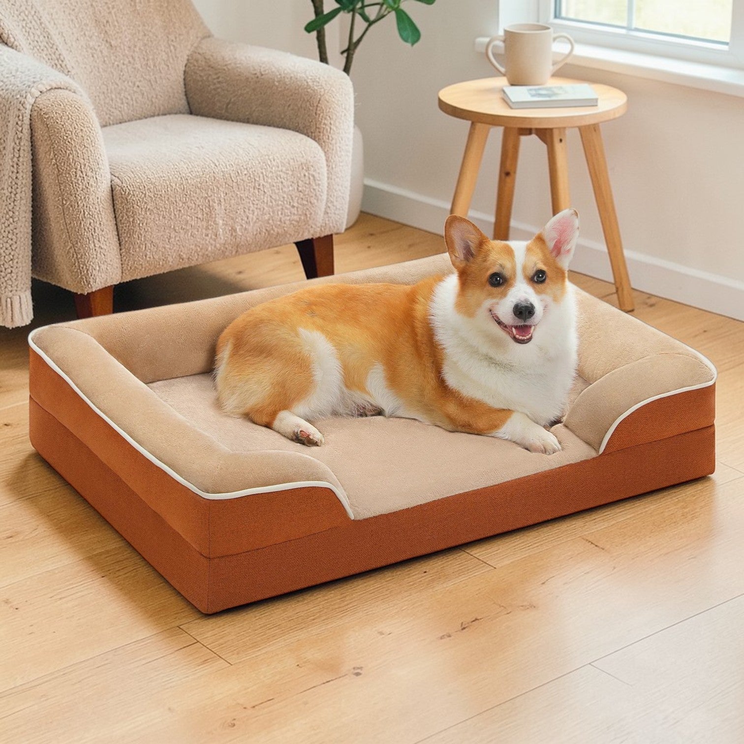 lit pour chien confortable en foam marron