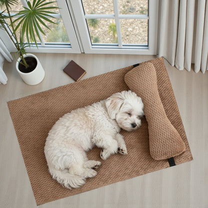 lit pour chien douillet brun avec un bichon