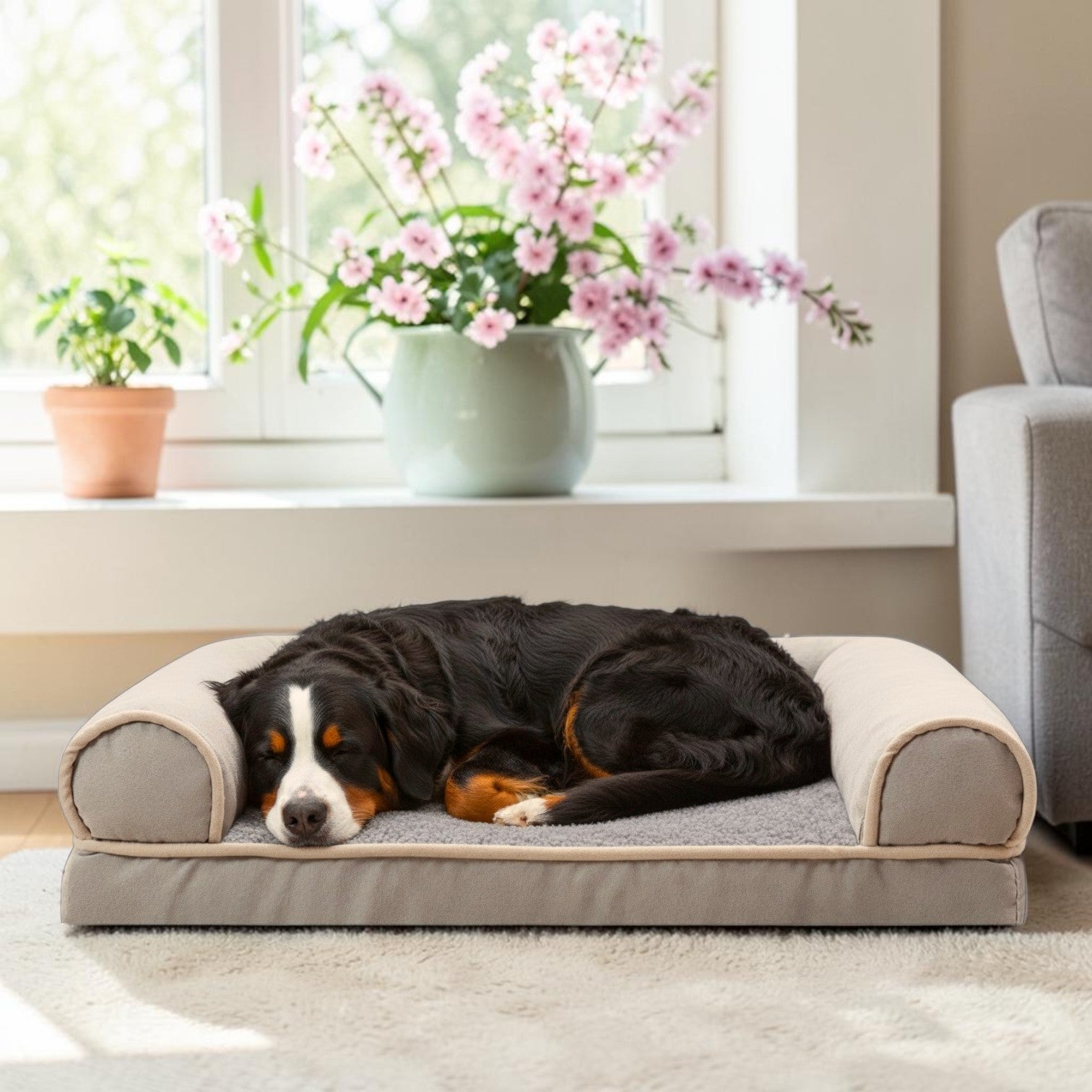 lit pour chien en forme rectangle  beige