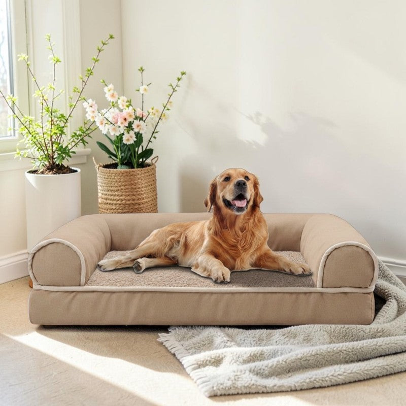 lit pour chien rebord suède beige