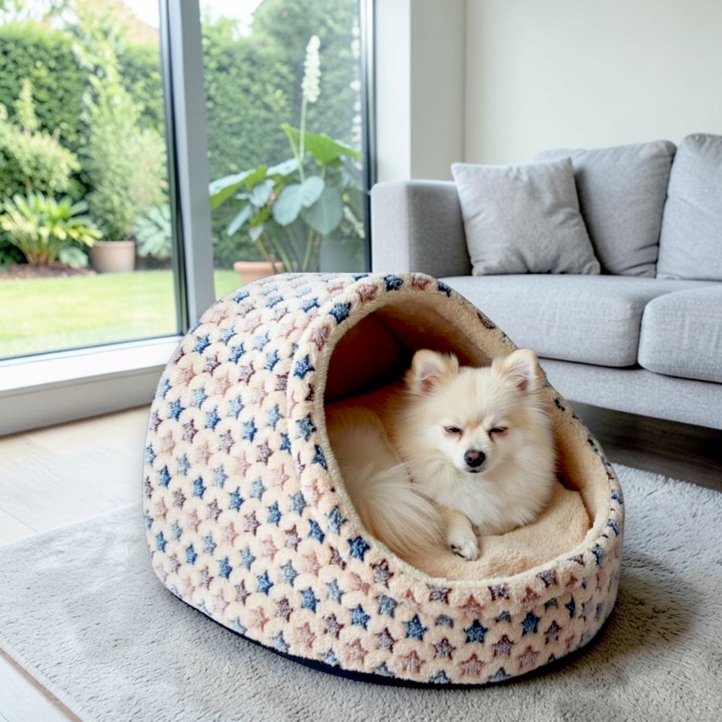 Panier pour chien en forme dôme beige