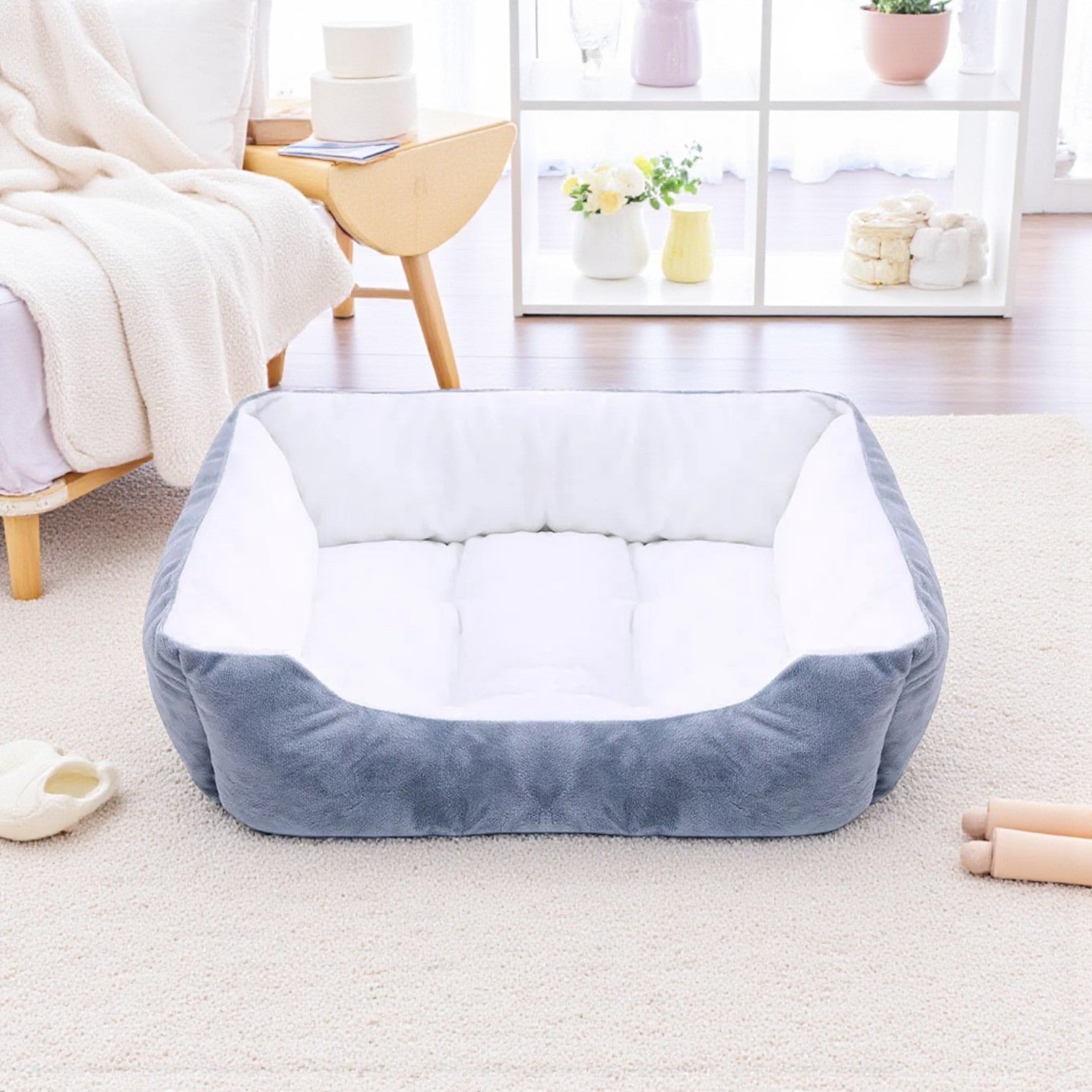 Panier Chien gris bleu cosy velours