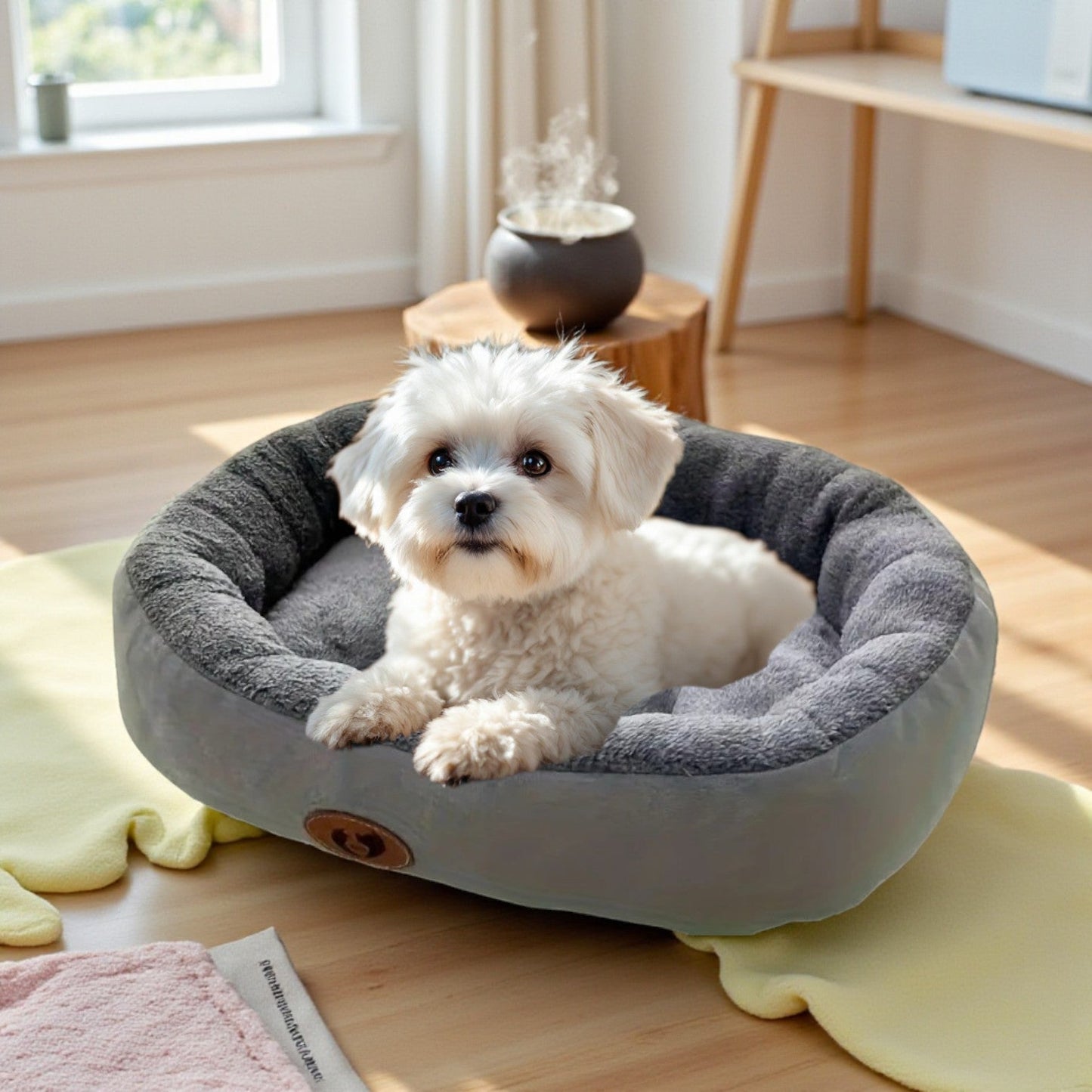 panier chien gris confortable et doux