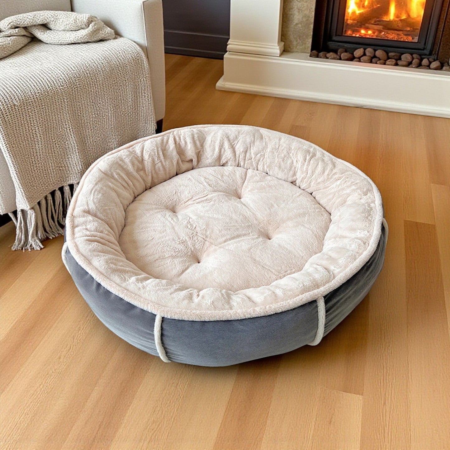 panier Chien gris en corduroy