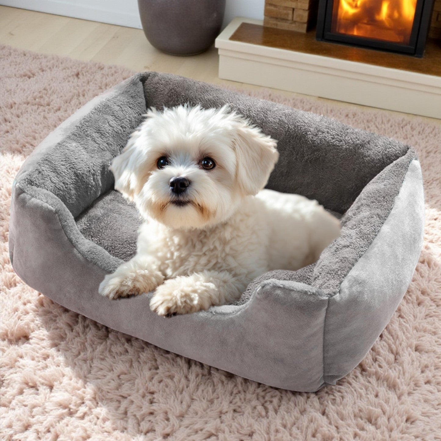 Panier Chien gris en velours