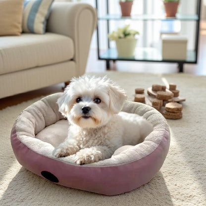 panier chien rose confortable et doux avec bichon