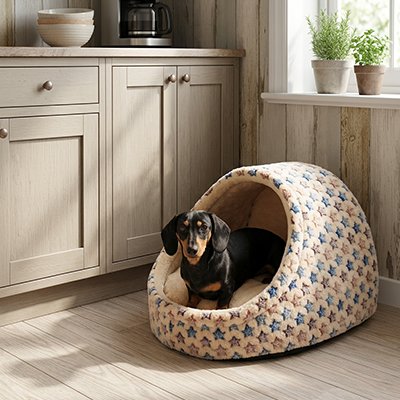 Panier pour chien en forme dôme beige