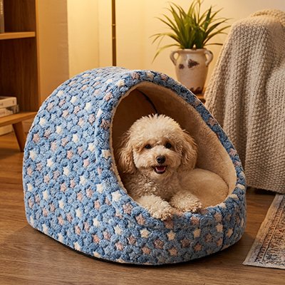Panier pour chien en forme dôme bleu
