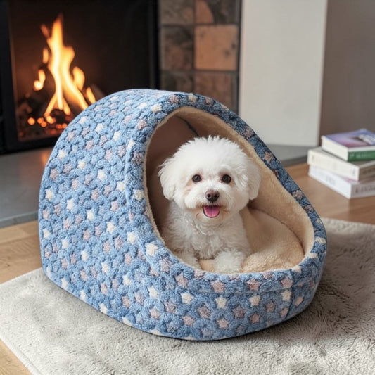 Panier pour chien en forme dôme avec bichon