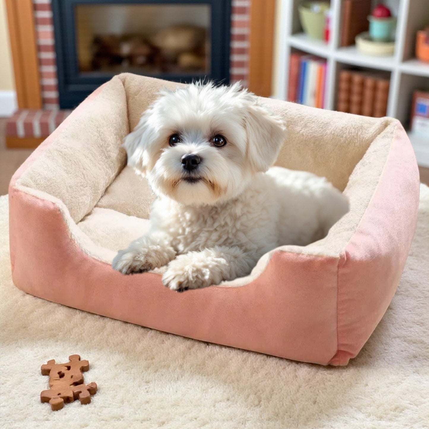 panier pour chien en velours et rose