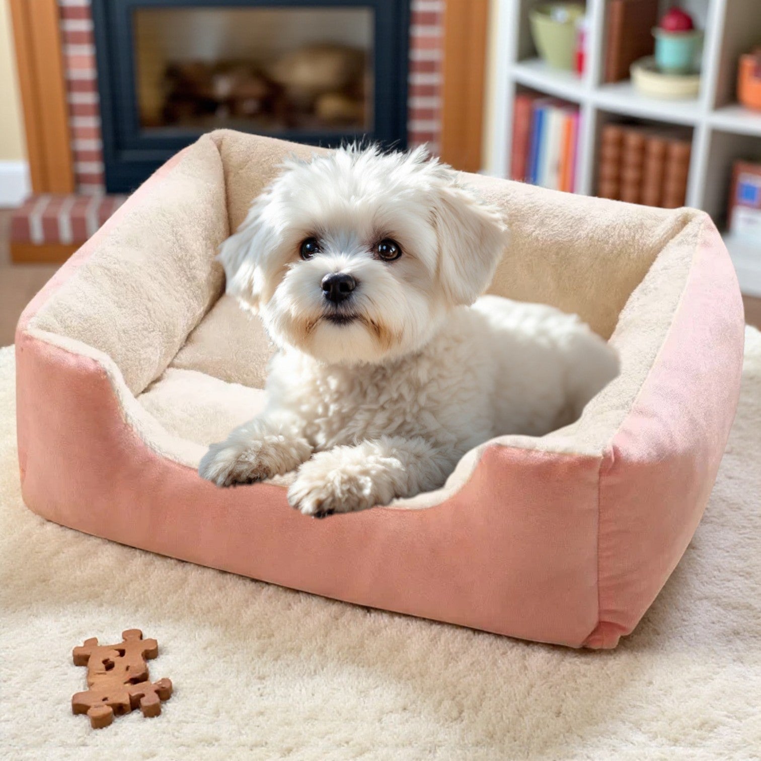 panier pour chien en velours et rose