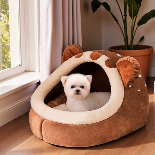 panier pour chien forme grotte brun