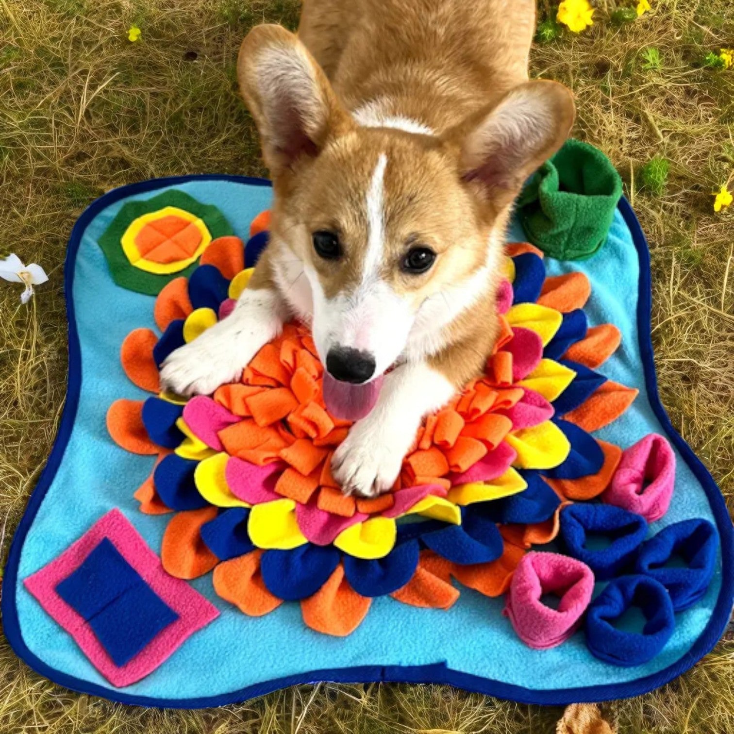 tapis de fouille chien bleu gazon