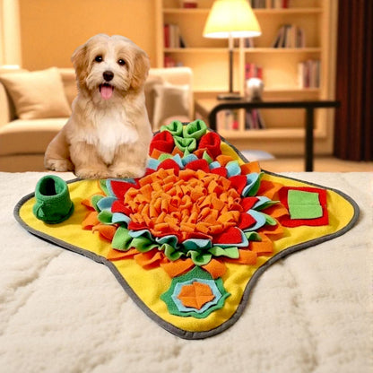 tapis de fouille chien jaune salle