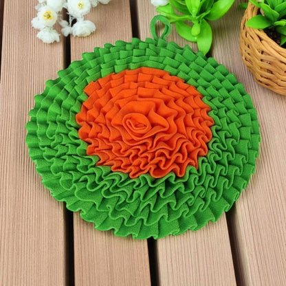 tapis de fouille chien vert orange bois