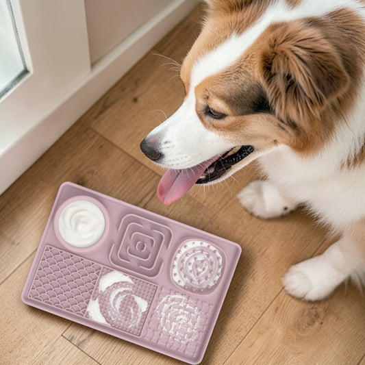 Tapis de léchage chien rectangulaire rose avec chien
