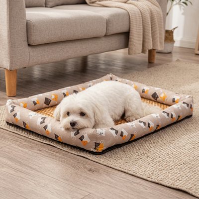 Tapis rafraichissant chien beige avec bichon