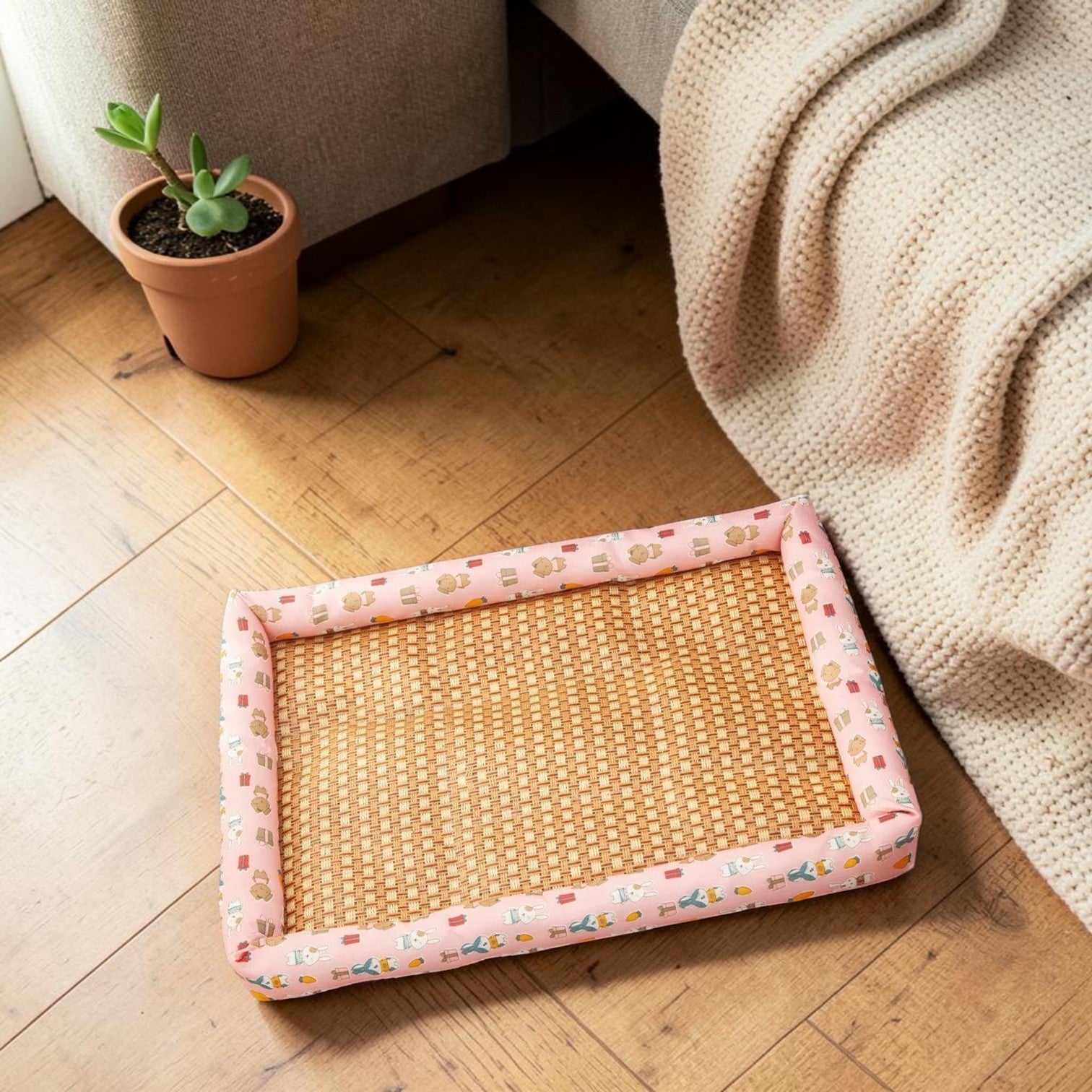 tapis rafraichissant chien rose  motif lapin