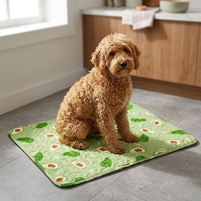 Tapis rafraichissant chien  avec un goldendoodle